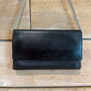 Vintage GUCCI Black Leather Wallet Clutch • Made in Italy